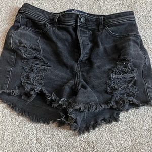hollister black ripped jean shorts - size 28